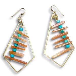 Artsy 3D Orange Aventurine and Turquoise Dangle Earrings